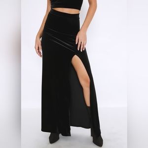 Blackmilk Velvet Black Split Column Skirt 2.0 -- Limited